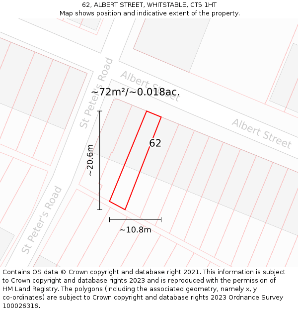 62, ALBERT STREET, WHITSTABLE, CT5 1HT: Plot and title map