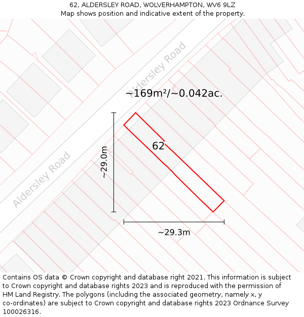 62, ALDERSLEY ROAD, WOLVERHAMPTON, WV6 9LZ: Plot and title map