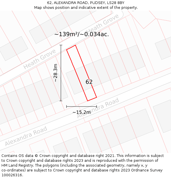 62, ALEXANDRA ROAD, PUDSEY, LS28 8BY: Plot and title map