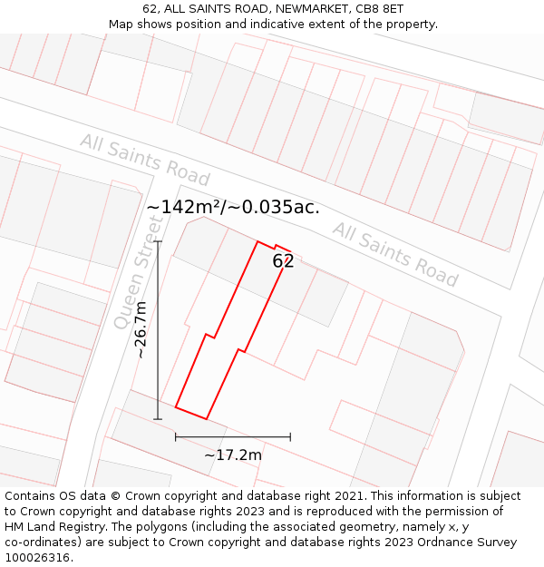 62, ALL SAINTS ROAD, NEWMARKET, CB8 8ET: Plot and title map