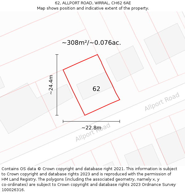 62, ALLPORT ROAD, WIRRAL, CH62 6AE: Plot and title map