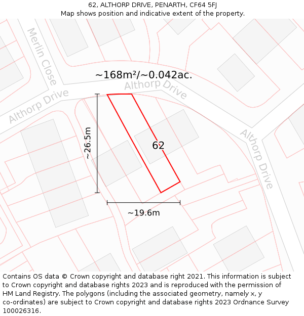 62, ALTHORP DRIVE, PENARTH, CF64 5FJ: Plot and title map