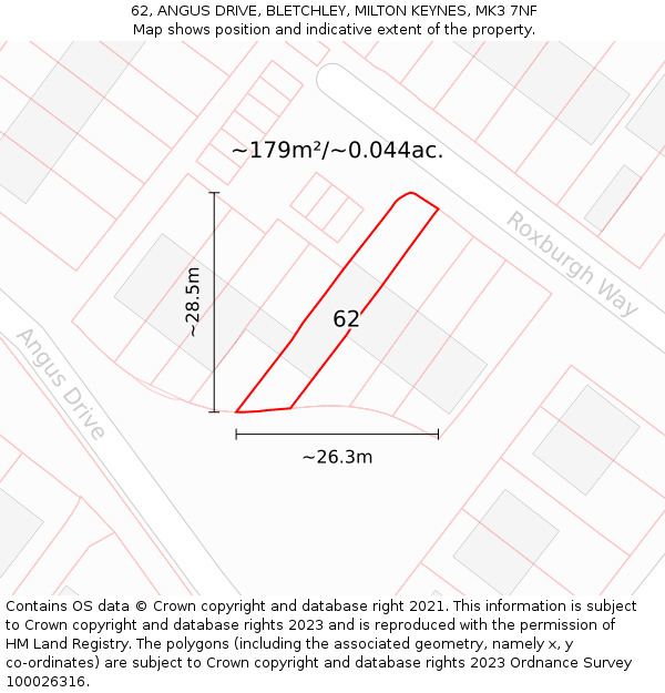 62, ANGUS DRIVE, BLETCHLEY, MILTON KEYNES, MK3 7NF: Plot and title map