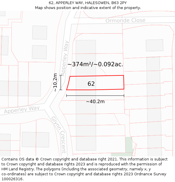 62, APPERLEY WAY, HALESOWEN, B63 2PY: Plot and title map