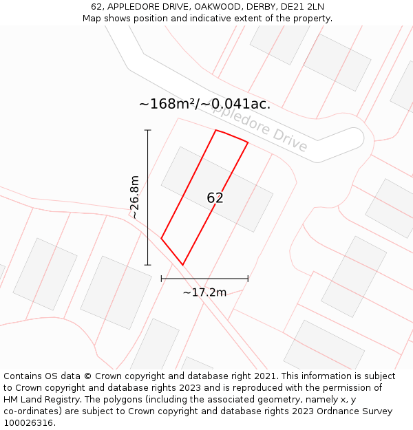 62, APPLEDORE DRIVE, OAKWOOD, DERBY, DE21 2LN: Plot and title map