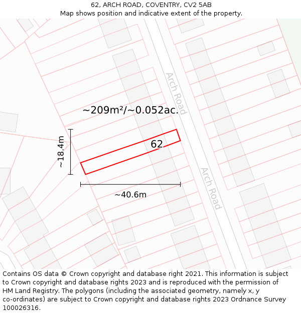 62, ARCH ROAD, COVENTRY, CV2 5AB: Plot and title map