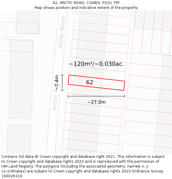 62, ARCTIC ROAD, COWES, PO31 7PF: Plot and title map