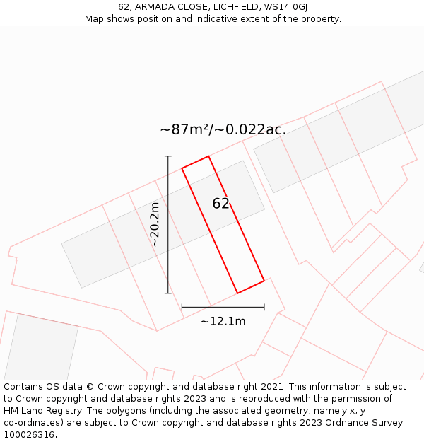 62, ARMADA CLOSE, LICHFIELD, WS14 0GJ: Plot and title map