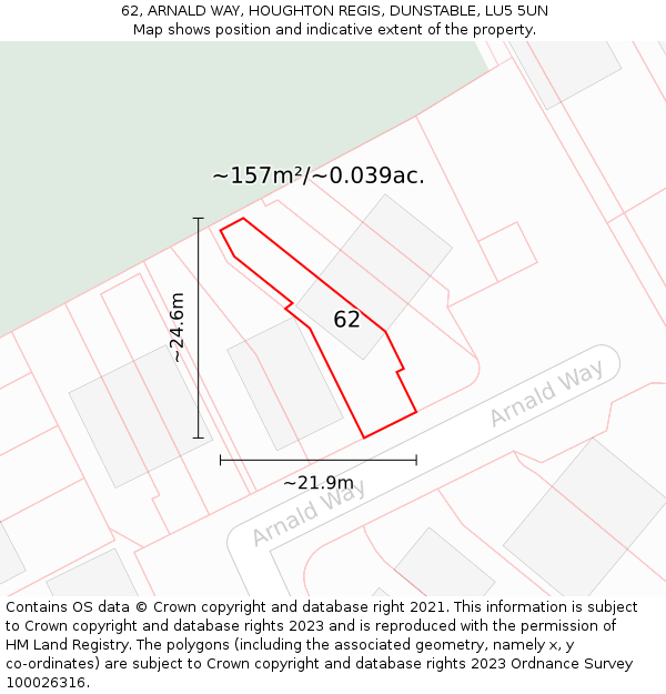 62, ARNALD WAY, HOUGHTON REGIS, DUNSTABLE, LU5 5UN: Plot and title map