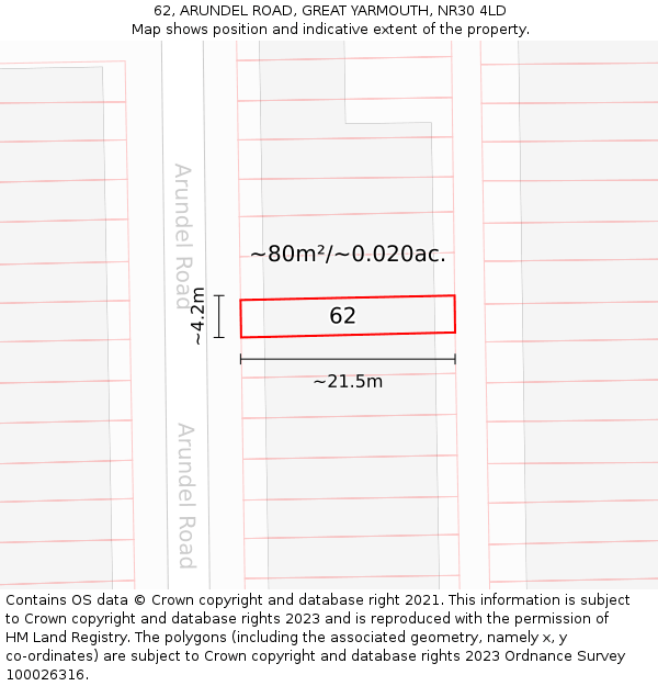 62, ARUNDEL ROAD, GREAT YARMOUTH, NR30 4LD: Plot and title map