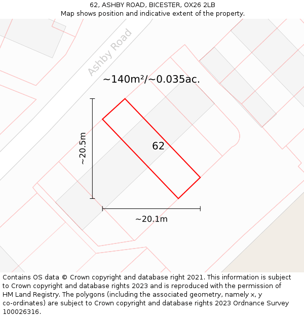 62, ASHBY ROAD, BICESTER, OX26 2LB: Plot and title map