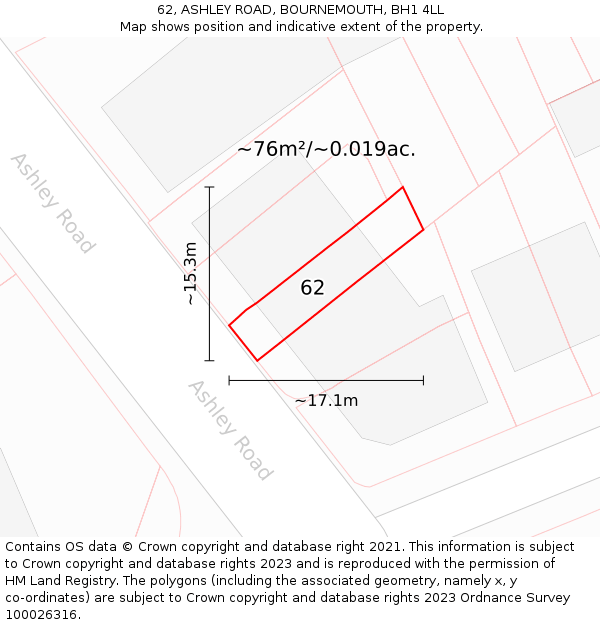 62, ASHLEY ROAD, BOURNEMOUTH, BH1 4LL: Plot and title map