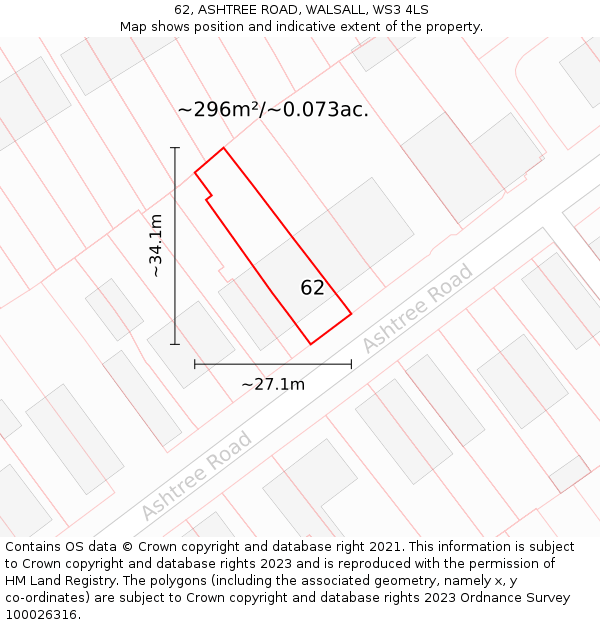 62, ASHTREE ROAD, WALSALL, WS3 4LS: Plot and title map
