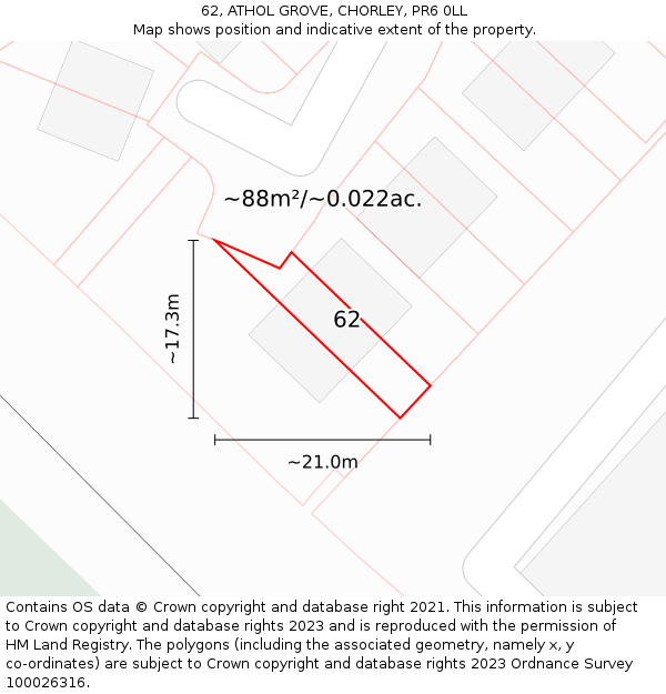 62, ATHOL GROVE, CHORLEY, PR6 0LL: Plot and title map