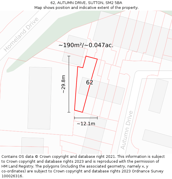 62, AUTUMN DRIVE, SUTTON, SM2 5BA: Plot and title map