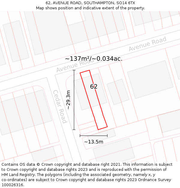 62, AVENUE ROAD, SOUTHAMPTON, SO14 6TX: Plot and title map