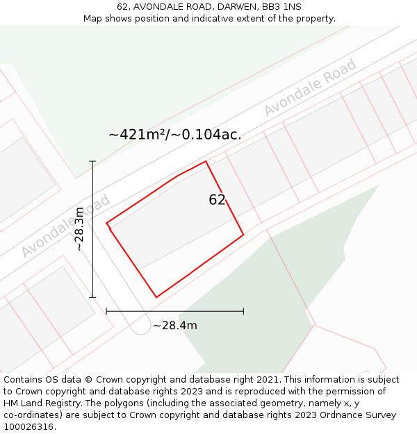 62, AVONDALE ROAD, DARWEN, BB3 1NS: Plot and title map