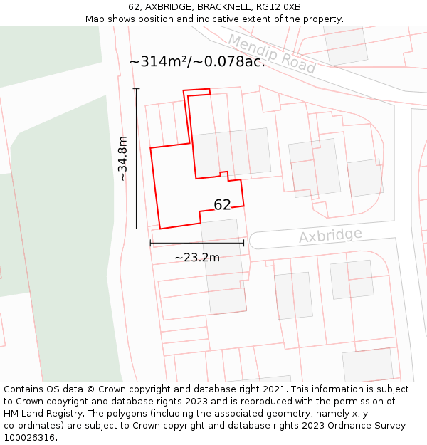 62, AXBRIDGE, BRACKNELL, RG12 0XB: Plot and title map