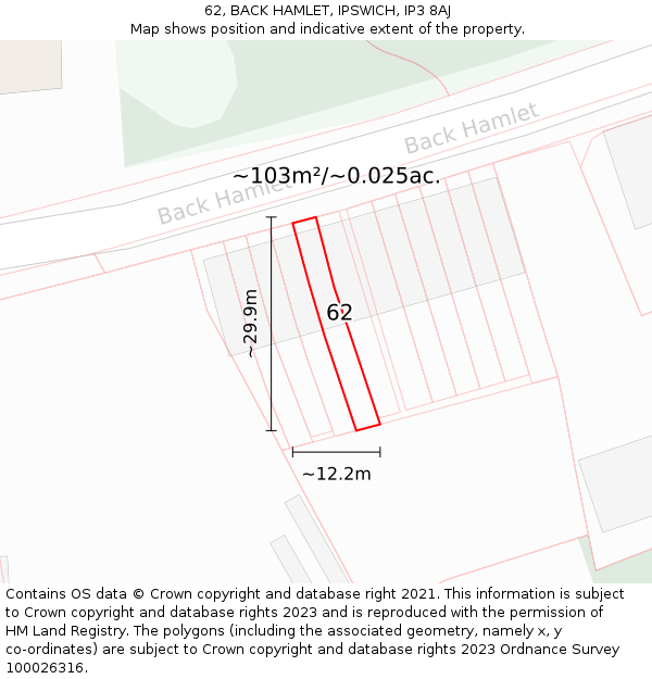 62, BACK HAMLET, IPSWICH, IP3 8AJ: Plot and title map