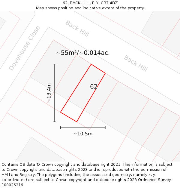 62, BACK HILL, ELY, CB7 4BZ: Plot and title map