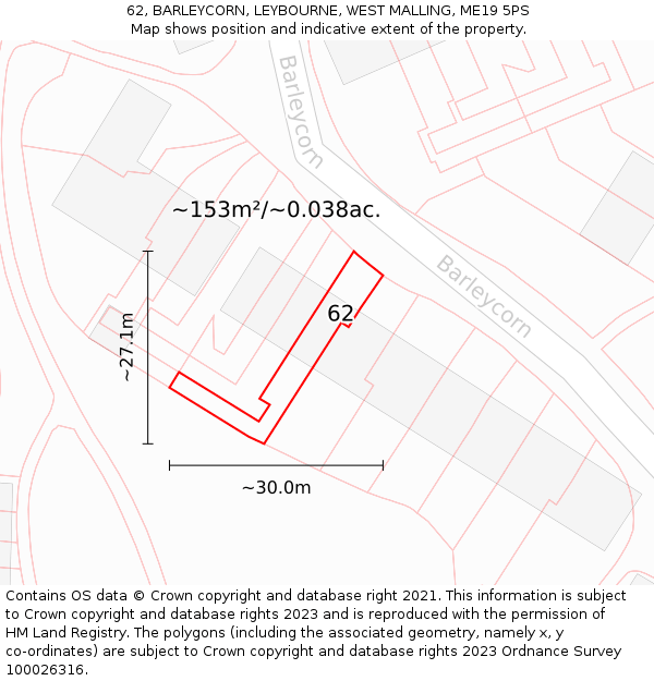 62, BARLEYCORN, LEYBOURNE, WEST MALLING, ME19 5PS: Plot and title map