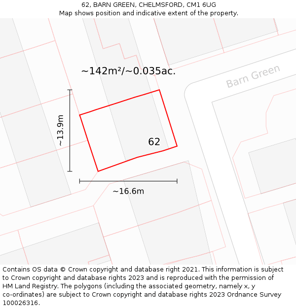 62, BARN GREEN, CHELMSFORD, CM1 6UG: Plot and title map