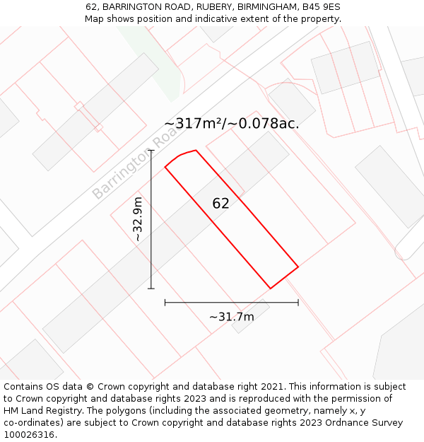 62, BARRINGTON ROAD, RUBERY, BIRMINGHAM, B45 9ES: Plot and title map