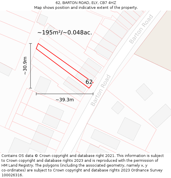 62, BARTON ROAD, ELY, CB7 4HZ: Plot and title map