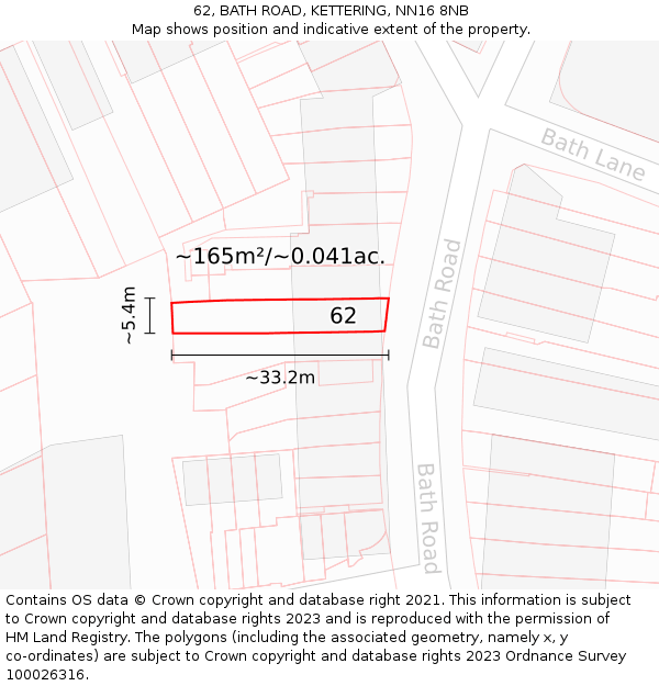 62, BATH ROAD, KETTERING, NN16 8NB: Plot and title map