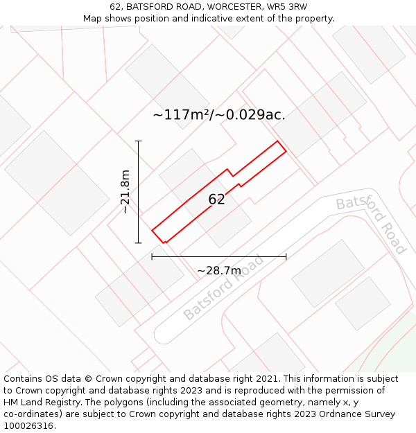 62, BATSFORD ROAD, WORCESTER, WR5 3RW: Plot and title map