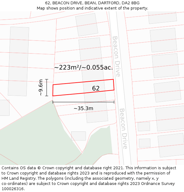 62, BEACON DRIVE, BEAN, DARTFORD, DA2 8BG: Plot and title map
