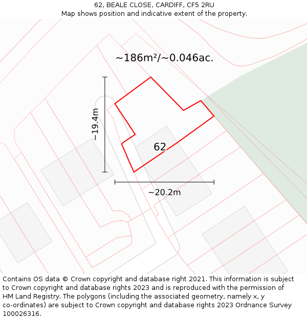 62, BEALE CLOSE, CARDIFF, CF5 2RU: Plot and title map