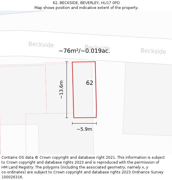 62, BECKSIDE, BEVERLEY, HU17 0PD: Plot and title map