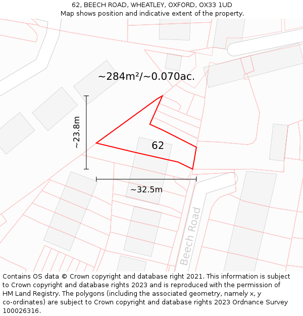 62, BEECH ROAD, WHEATLEY, OXFORD, OX33 1UD: Plot and title map