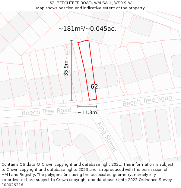 62, BEECHTREE ROAD, WALSALL, WS9 9LW: Plot and title map