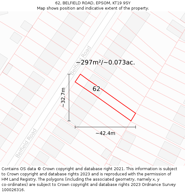 62, BELFIELD ROAD, EPSOM, KT19 9SY: Plot and title map