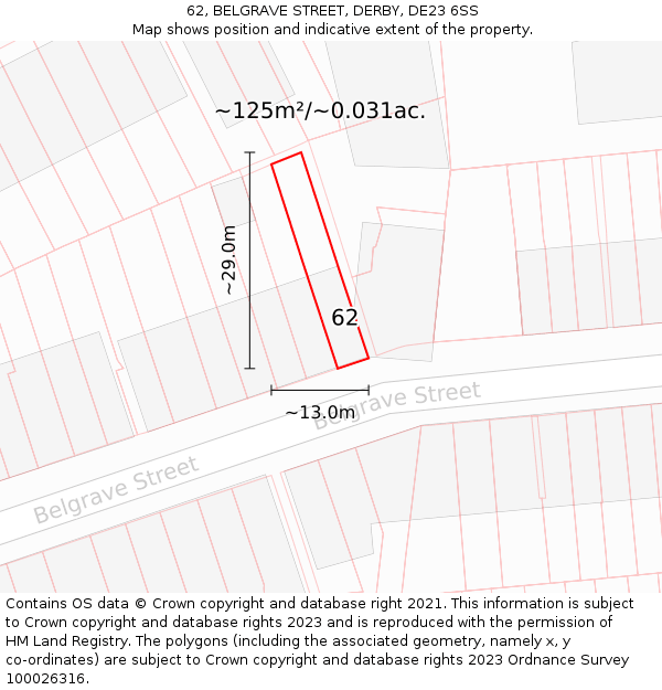 62, BELGRAVE STREET, DERBY, DE23 6SS: Plot and title map