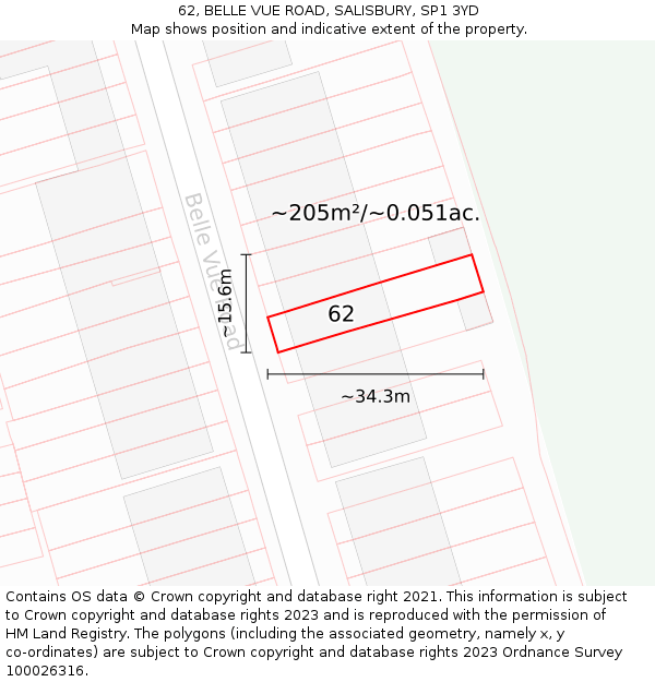62, BELLE VUE ROAD, SALISBURY, SP1 3YD: Plot and title map