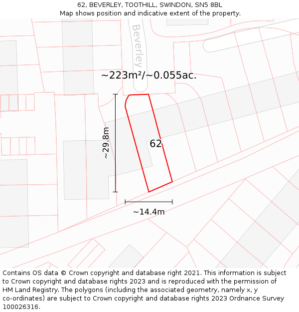 62, BEVERLEY, TOOTHILL, SWINDON, SN5 8BL: Plot and title map