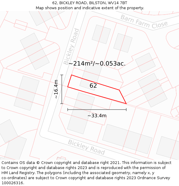 62, BICKLEY ROAD, BILSTON, WV14 7BT: Plot and title map