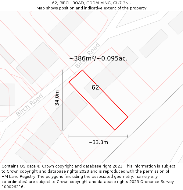 62, BIRCH ROAD, GODALMING, GU7 3NU: Plot and title map