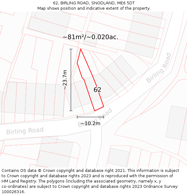 62, BIRLING ROAD, SNODLAND, ME6 5DT: Plot and title map