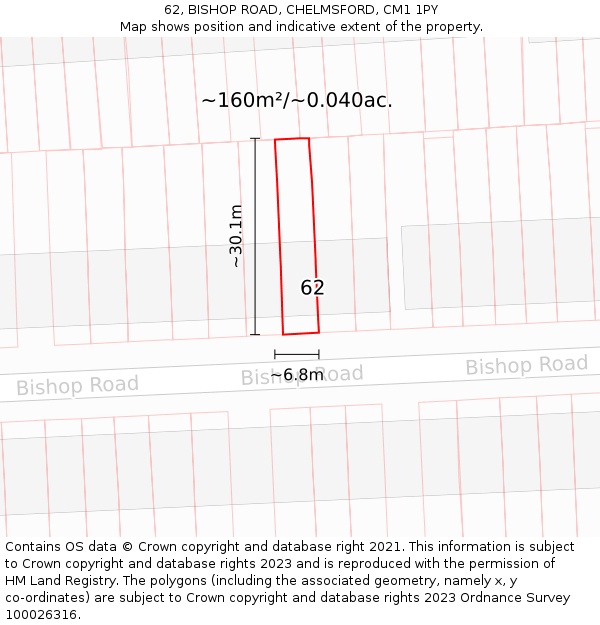 62, BISHOP ROAD, CHELMSFORD, CM1 1PY: Plot and title map