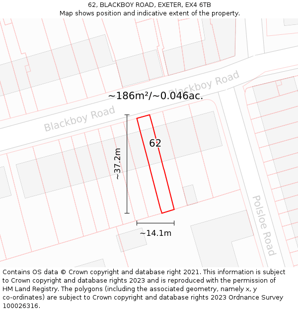 62, BLACKBOY ROAD, EXETER, EX4 6TB: Plot and title map