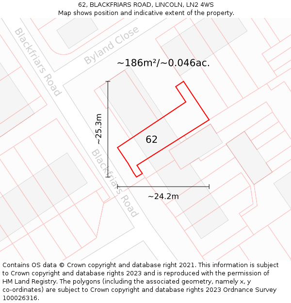 62, BLACKFRIARS ROAD, LINCOLN, LN2 4WS: Plot and title map