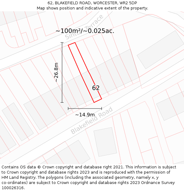 62, BLAKEFIELD ROAD, WORCESTER, WR2 5DP: Plot and title map