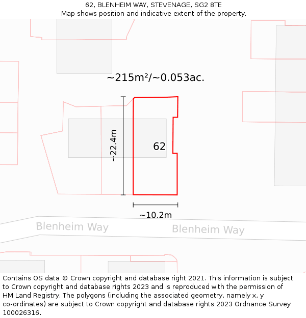 62, BLENHEIM WAY, STEVENAGE, SG2 8TE: Plot and title map