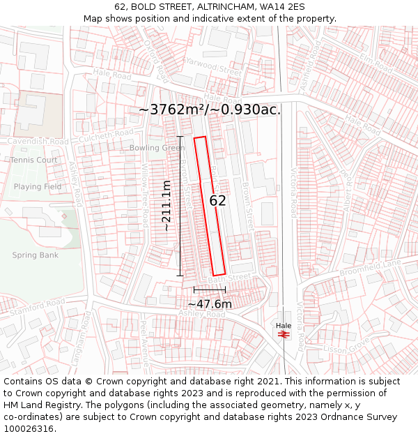 62, BOLD STREET, ALTRINCHAM, WA14 2ES: Plot and title map