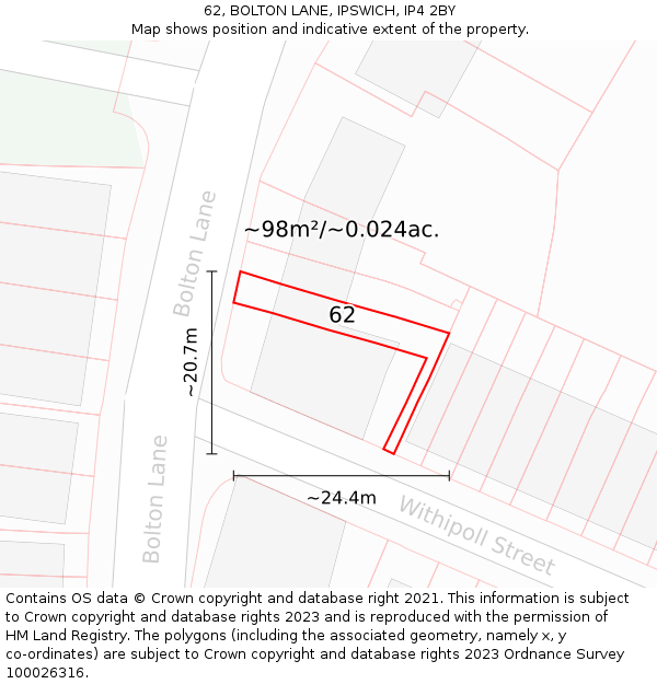 62, BOLTON LANE, IPSWICH, IP4 2BY: Plot and title map