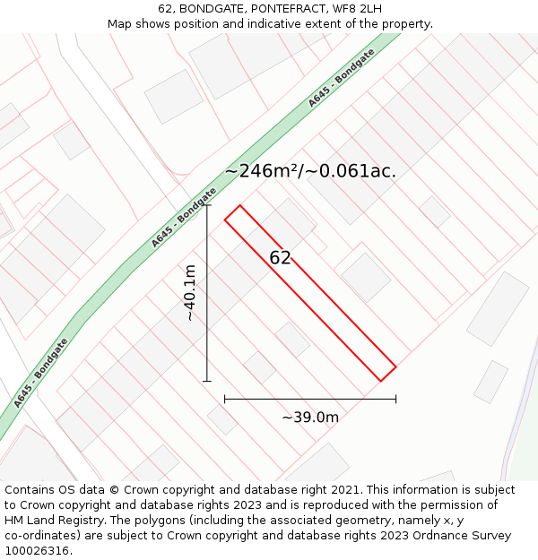 62, BONDGATE, PONTEFRACT, WF8 2LH: Plot and title map